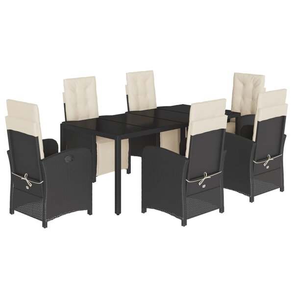 vidaXL Ensemble à manger de jardin coussins 7Pièces Noir Résine tressée