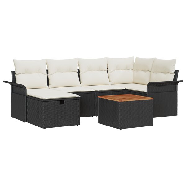 vidaXL Canapé de jardin 7 pièces avec coussins en poly rotin noir