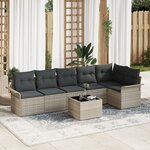 Set de Canapé de Jardin 7 Pièces avec Coussins Gris Rotin Synthétique