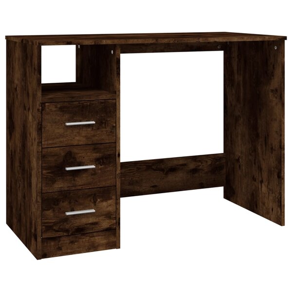 Bureau table poste de travail meuble d'ordinateur informatique étude avec tiroirs chêne fumé 102 x 50 x 76 cm bois d'ingénierie brun 02_0023466