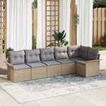 vidaXL Set de Canapé de Jardin 6 Pièces avec Coussins Beige Poly Rotin
