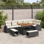 Ensemble de canapé de jardin 9 pièces avec coussins en poly rotin noir