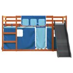 vidaXL Lit superposé avec toboggan et rideaux bleu 90x200 cm