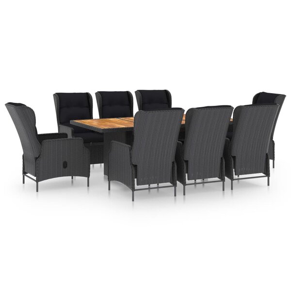 vidaXL Ensemble à manger d'extérieur 9Pièces et coussins rotin gris foncé