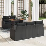 Ensemble de Canapé de Jardin 6 Pièces Avec Coussins Noir Poly Rattan