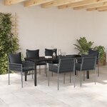 vidaXL Set de salle à manger de jardin 7 pièces avec coussins en poly rotin noir