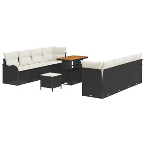 Ensemble de sofa de jardin vidaXL 11 pièces avec coussins - Noir - Poly Rattan Acacia