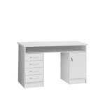 ALICANTE Bureau a clés, 1 porte, 4 tiroirs - Décor papier blanc - L 126 x P 55 x H 76 cm