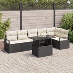 Ensemble de Canapé de Jardin 7 Pièces avec Coussins Noir Poly Rattan