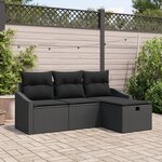 vidaXL Ensemble de canapé de jardin 4 pièces avec coussins noir en poly rattan