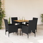 vidaXL Ensemble à manger de jardin et coussins 5 Pièces noir rotin acacia