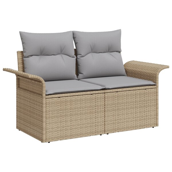 Canapé de jardin 5 pièces avec coussins Beige Poly Rattan Acacia