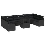 Ensemble de canapé de jardin de 11 pièces avec coussins en rotin poly noir vidaXL
