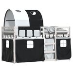 vidaXL Lit superposé avec rideaux blanc/noir 90x190 cm bois pin massif