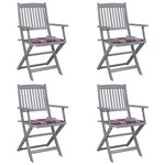 vidaXL Chaises pliables d'extérieur 4 Pièces avec coussins Bois d'acacia