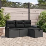 Ensemble de canapé de jardin de 4 pièces avec coussins en poly rotin noir