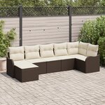 vidaXL Ensemble de Canapés de Jardin de 7 Pièces avec Coussins Marron Rattan Poly