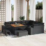 Ensemble de Canapés de Jardin de 12 pièces avec Coussins en Rattan Poly Noir Acacia