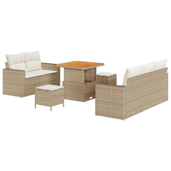 Canapé de jardin 8 pièces avec coussins Rattan poly beige
