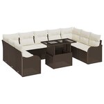Canapé de jardin de 10 pièces avec coussins marron poly rattan