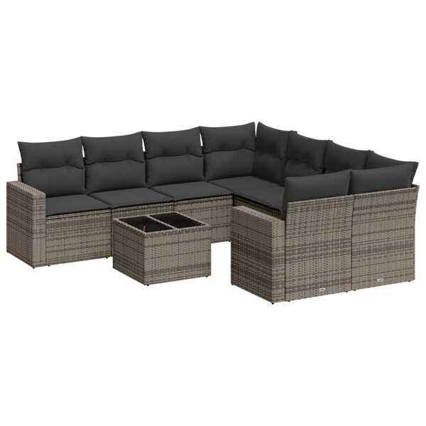 vidaXL Salon de jardin 9 Pièces avec coussins gris résine tressée