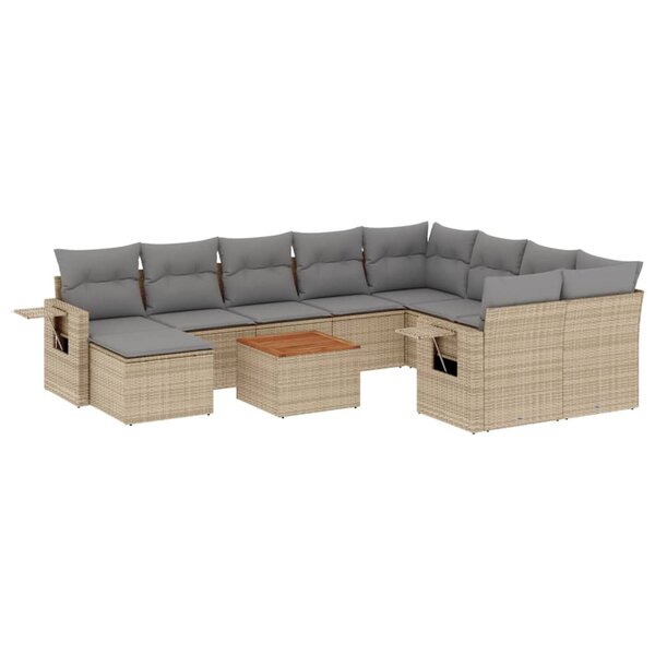 vidaXL Salon de jardin 11 Pièces avec coussins beige résine tressée