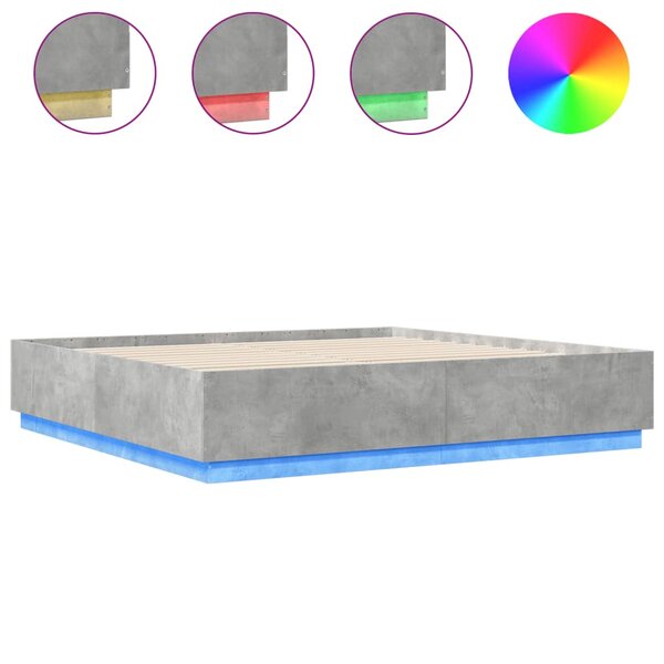 vidaXL Cadre de lit avec lumières LED gris béton 180x200 cm