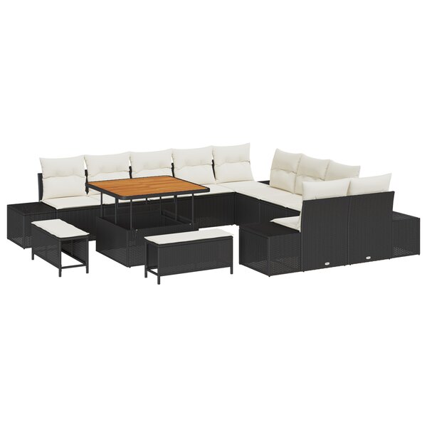 Ensemble Canapés de Jardin vidaXL 13 Pièces avec Coussins Noir Poly Rattan Acacia
