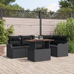 Ensemble de canapé de jardin 6 pièces avec coussins en poly rotin noir