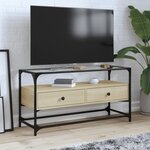 vidaXL Meuble TV avec dessus en verre chêne sonoma bois d'ingénierie