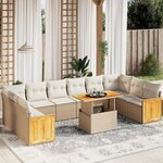 vidaXL Salon de jardin 11 Pièces avec coussins beige résine tressée