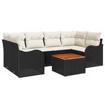 Canapés de Jardin de 7 Pièces avec Coussins Noir Rattan Poly Acacia