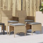 vidaXL Canapé de jardin 2 places avec table et tabourets beige rotin