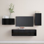vidaXL Ensemble de meubles TV 4 Pièces Noir Bois d'ingénierie