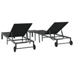 vidaXL Chaises longues 2 Pièces avec roues et table Noir Poly Rattan