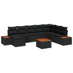 vidaXL Ensemble de Canapés de Jardin de 9 Pièces avec Coussins Noir Poly Rattan Acacia
