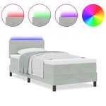 Lit box spring vidaXL avec matelas et lumière LED Gris clair 100x200 cm Velours