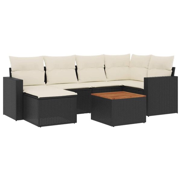 vidaXL Salon de jardin 7 Pièces avec coussins noir résine tressée