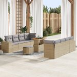 Ensemble de canapé de jardin 11 pièces avec coussins Beige Poly Rattan Acacia