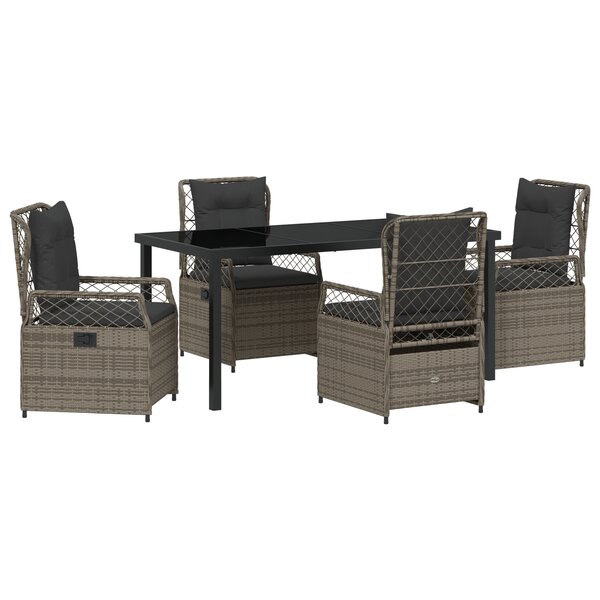 vidaXL Set de jardin de 5 pièces Gris Poly Rattan