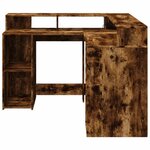 Bureau table poste de travail meuble d'ordinateur informatique étude et lumières LED chêne fumé 130 x 130 x 91cm bois ingénierie brun 02_0023783