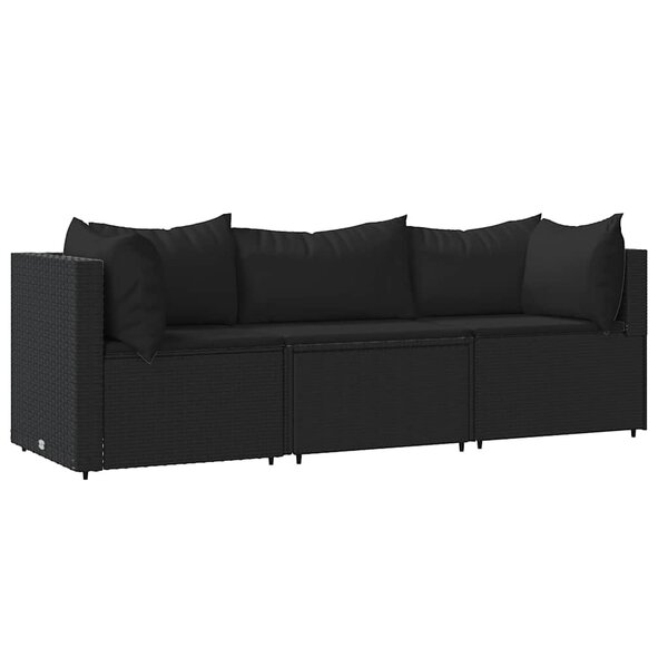 vidaXL Salon de jardin 3 Pièces avec coussins Noir Résine tressée