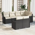 Canapé de jardin 7 pièces avec coussins Noir Poly Rattan