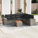 vidaXL Salon de jardin avec coussins 7 Pièces gris résine tressée