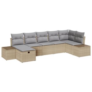 vidaXL Ensemble de canapé de jardin 7 pièces avec coussins beige poly rotin