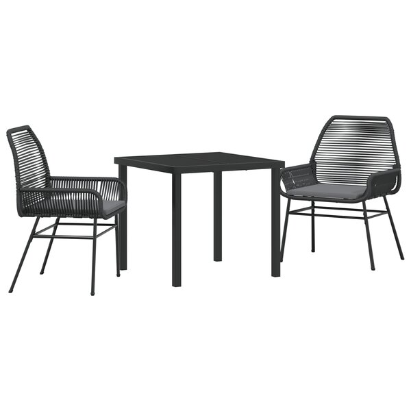 vidaXL Ensemble de repas de jardin de 3 pièces avec coussins en rattan poly noir