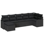 Ensemble de canapé jardin 7 pièces avec coussins en rotin poly noir vidaXL