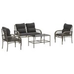 vidaXL Salon de jardin 4 Pièces avec coussins gris résine tressée