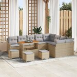 Ensemble de canapé de jardin de 13 pièces avec coussins beige poly rotin acacia