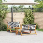 vidaXL Chaises de jardin avec table  ensemble 3 pièces  noir et blanc  bois d'acacia massif
